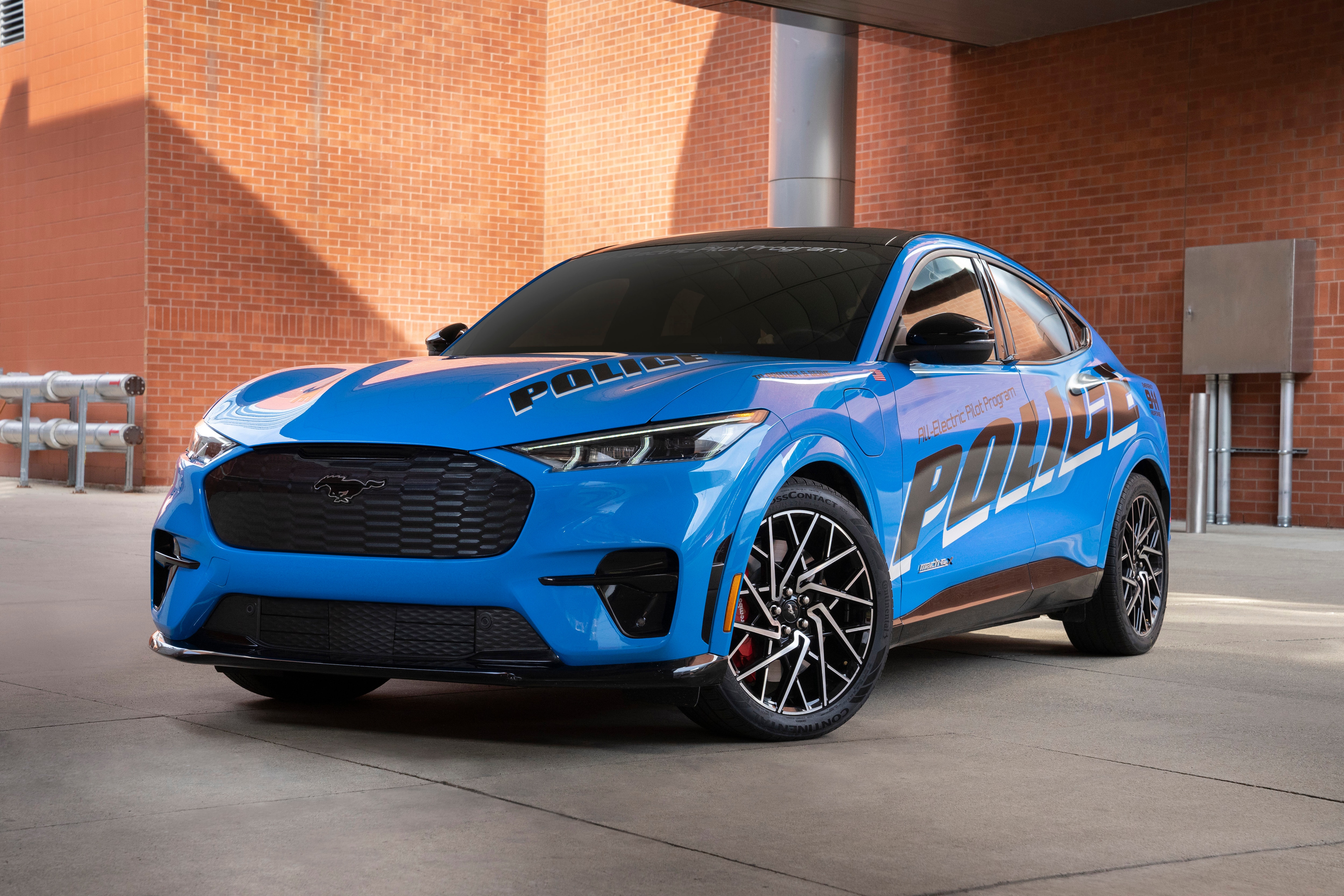 To demonstrate that a vehicle with an electric powertrain can deliver strong performance and stand up to demanding police duty cycles, the company is submitting an all-electric police pilot vehicle based on the 2021 Mustang Mach-E SUV for testing as part of the Michigan State Police 2022 Model Year Police Evaluation on Sept. 18 and 20. Graphics on vehicle not available for sale.